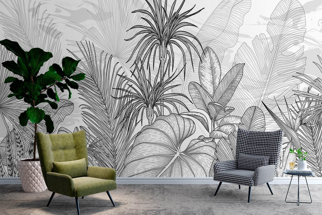 Black and white drawing of plants