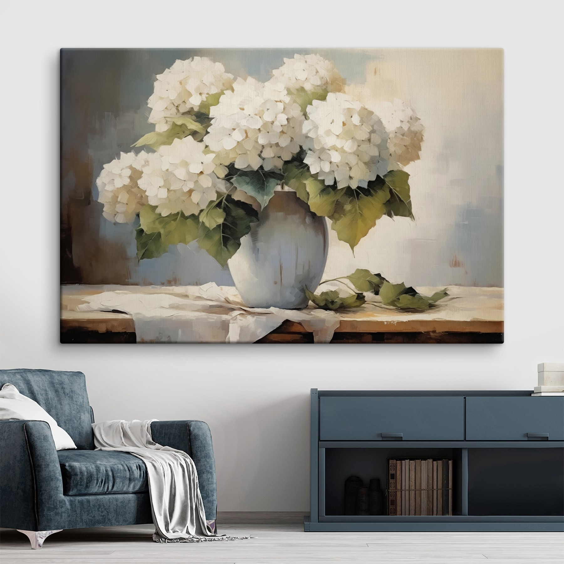 Painting of white flowers in a vase Painting of white flowers in a vase