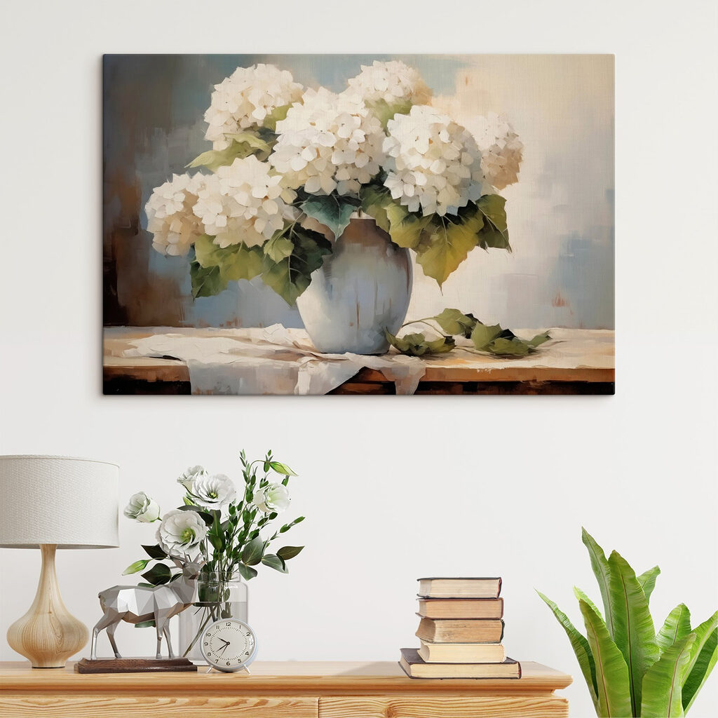Painting of white flowers in a vase Painting of white flowers in a vase