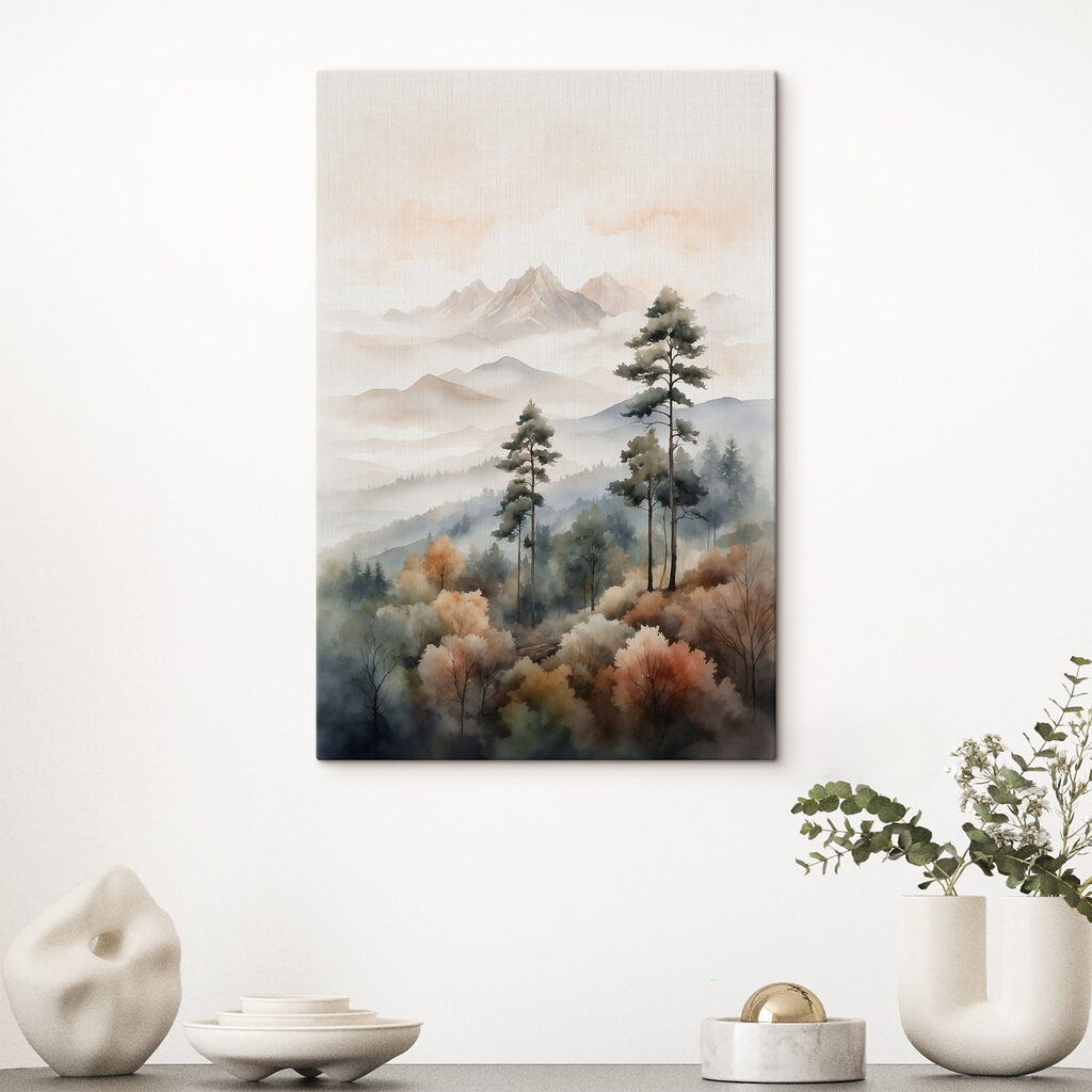 Watercolor painting of trees and mountains Watercolor painting of trees and mountains