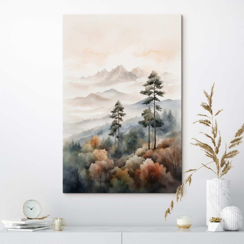 Watercolor painting of trees and mountains Watercolor painting of trees and mountains
