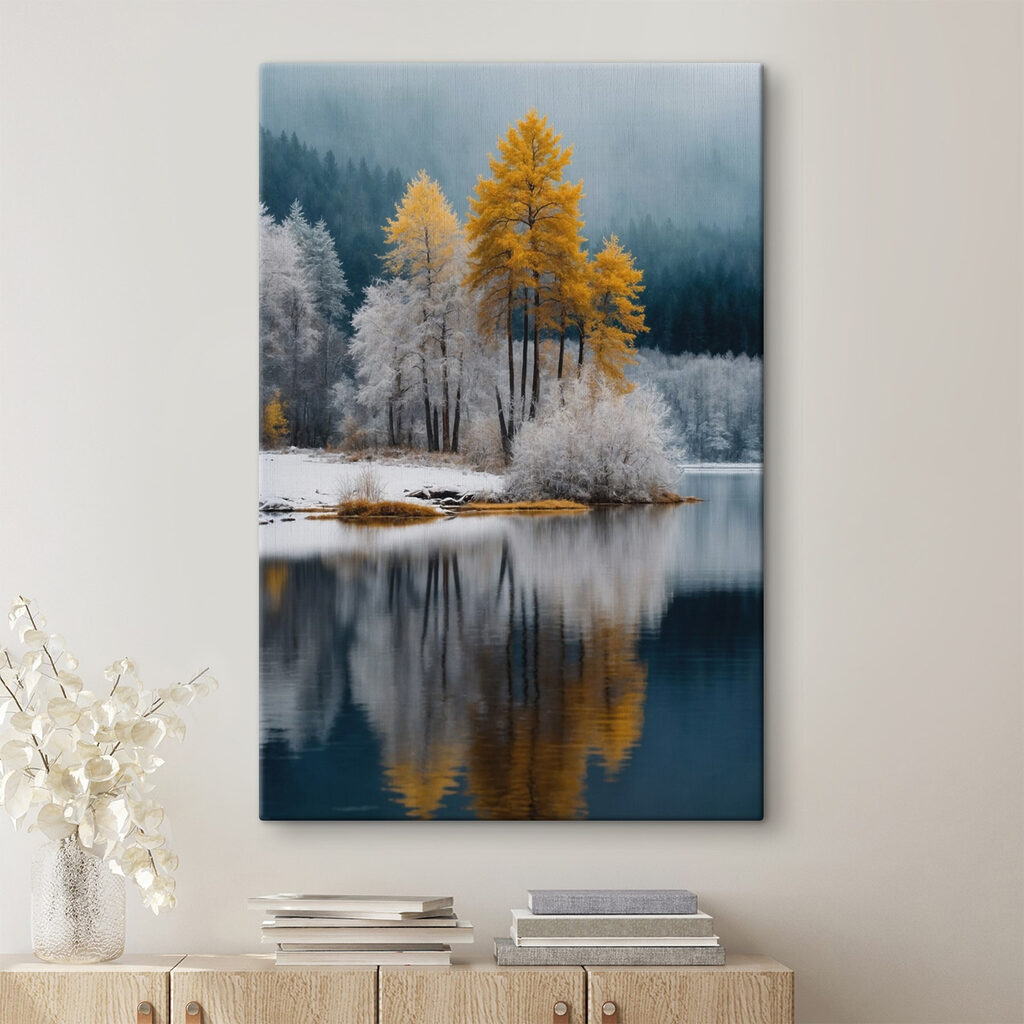 Lake with trees and snow Lake with trees and snow