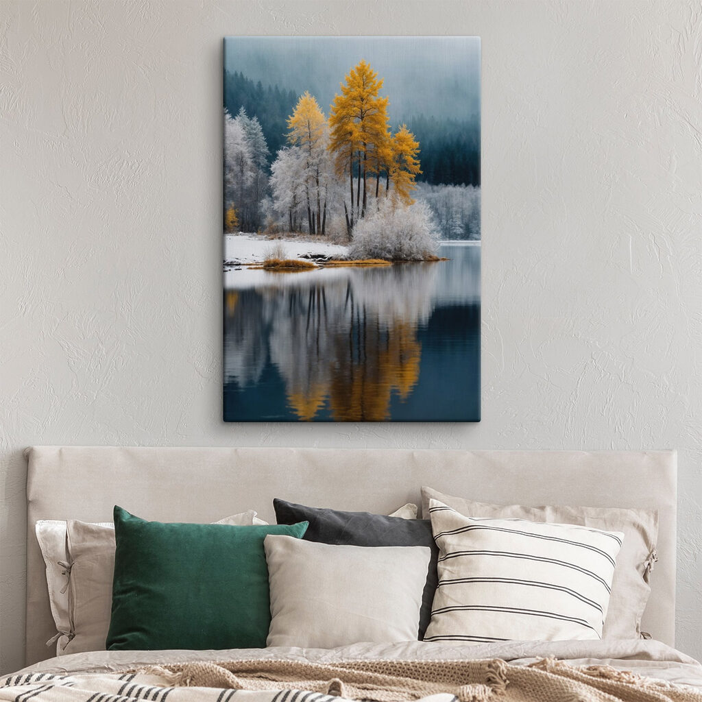 Lake with trees and snow Lake with trees and snow