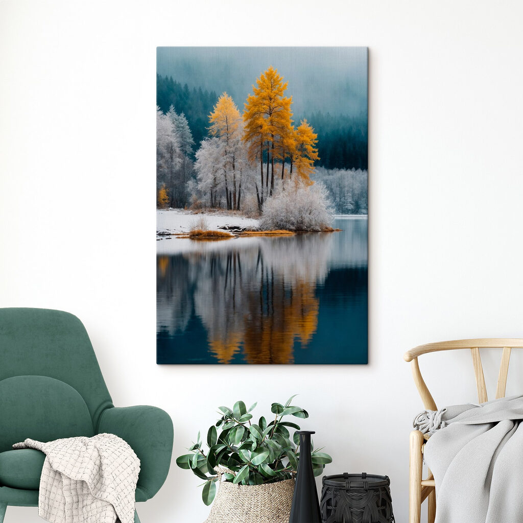 Lake with trees and snow Lake with trees and snow
