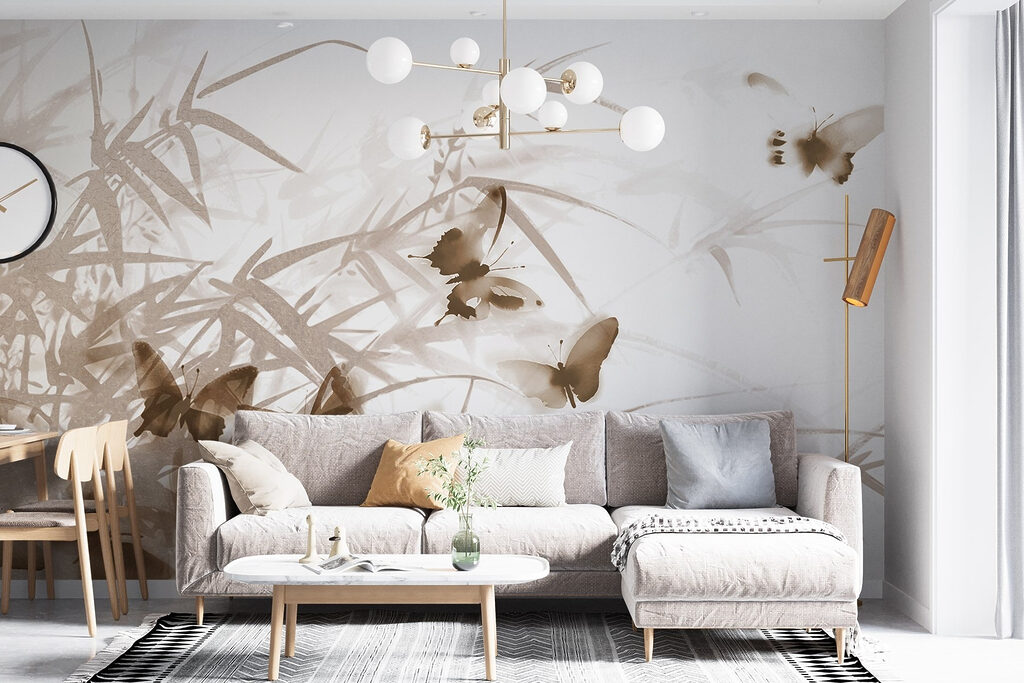 Butterflies on a white surface