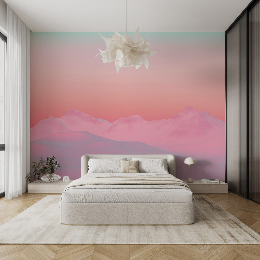 Fototapeta Růžová a modrá obloha nad zasněženým pohořím - Image 2