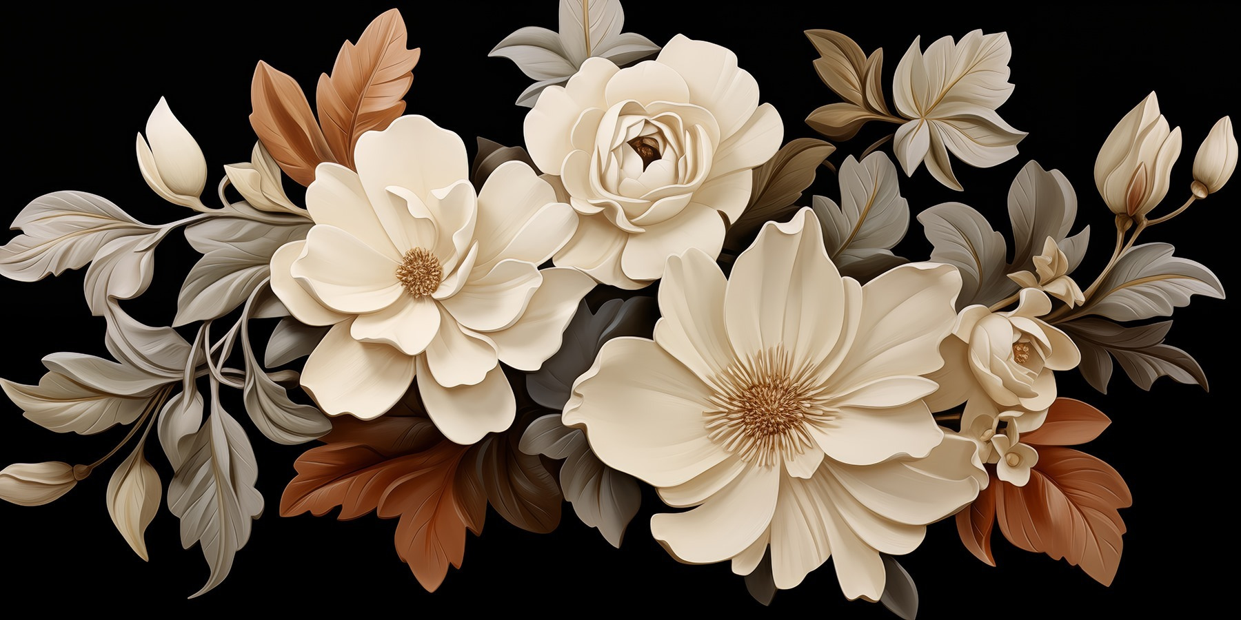 Group of white flowers with brown leaves