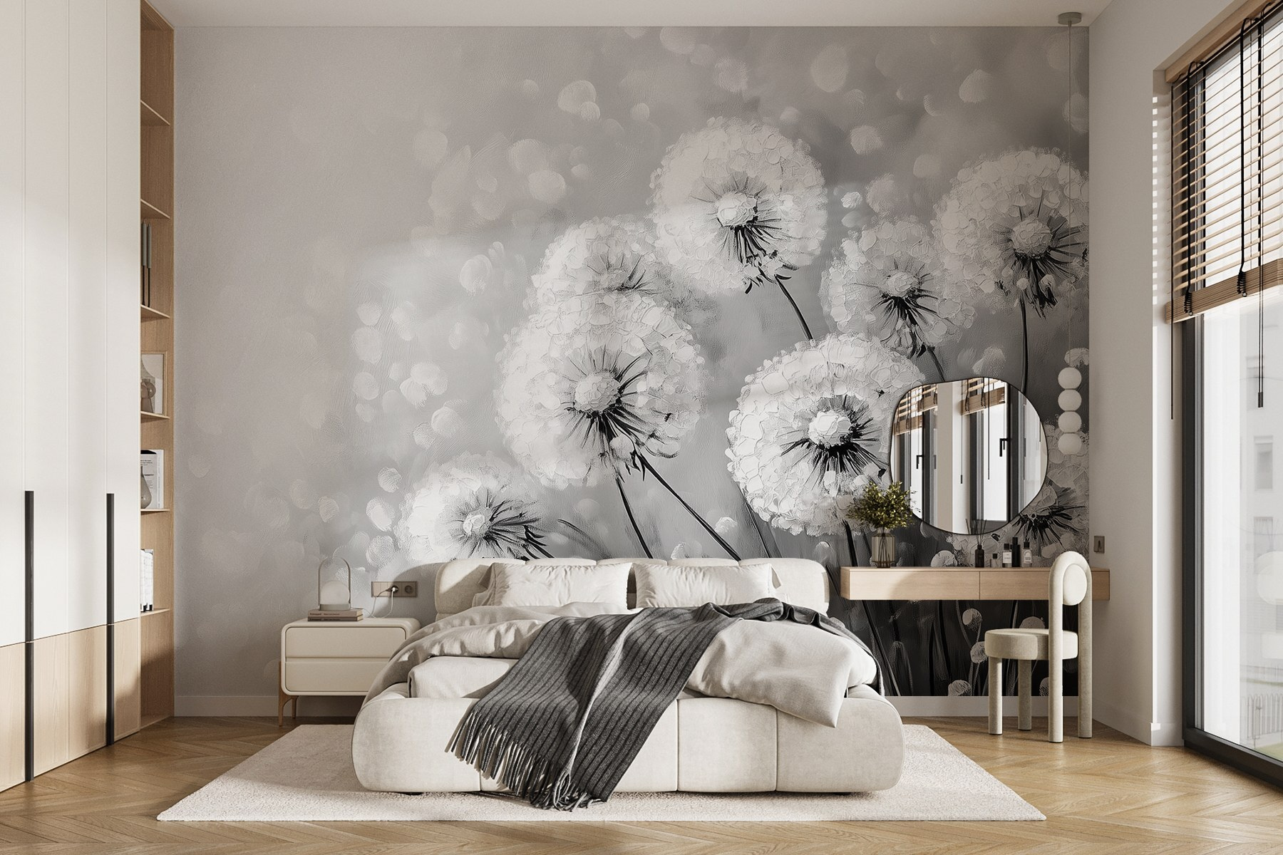 Group of dandelions in black and white Group of dandelions in black and white