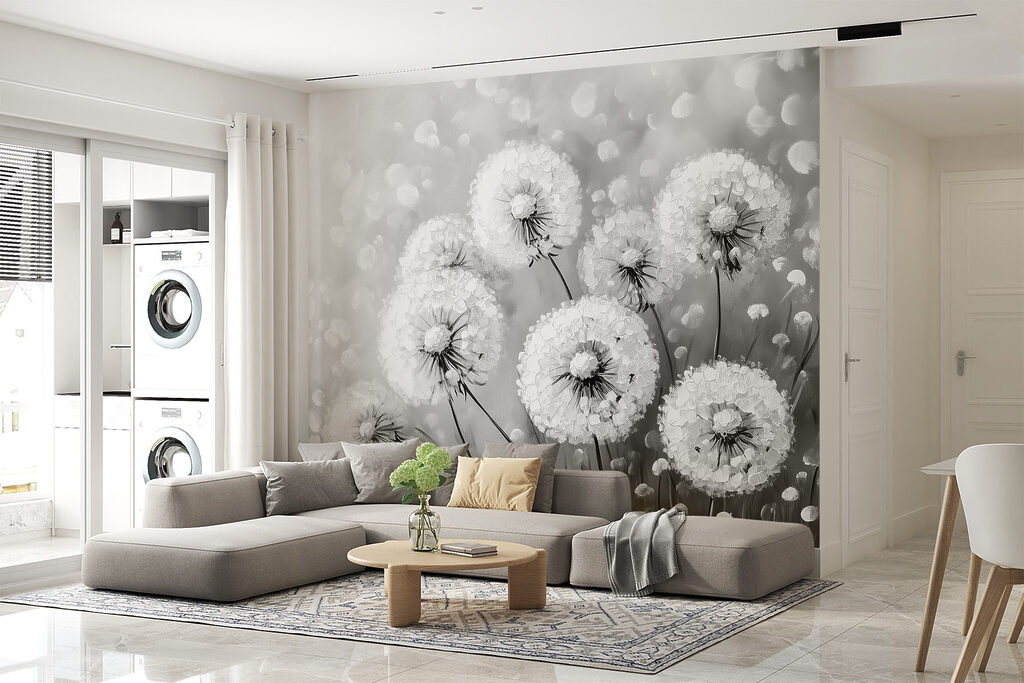 Group of dandelions in black and white Group of dandelions in black and white