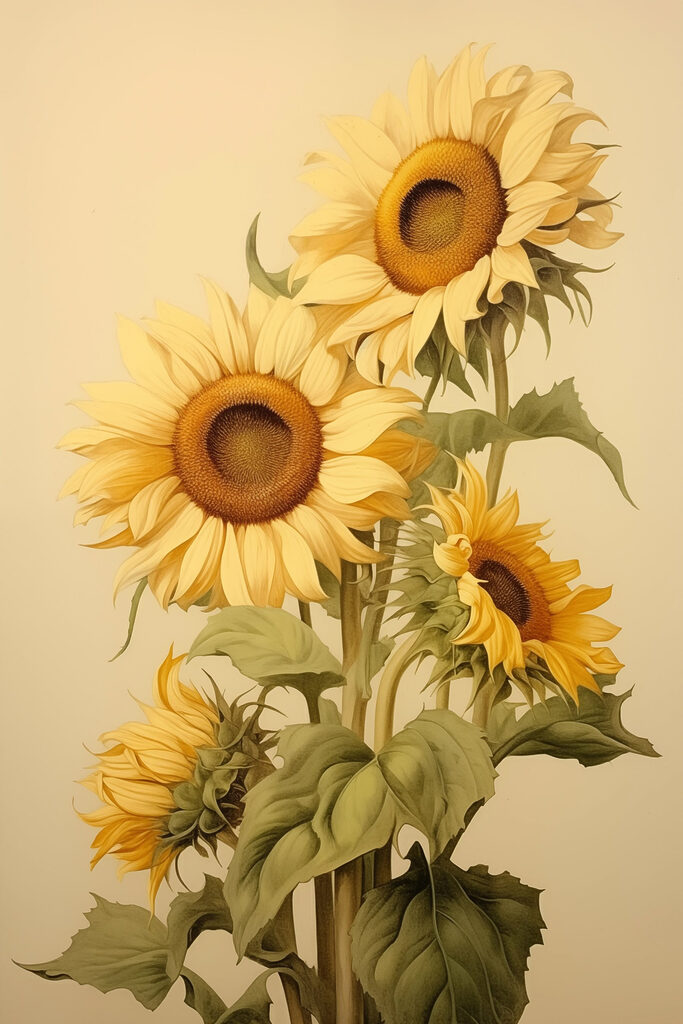 Painting of sunflowers on a white background