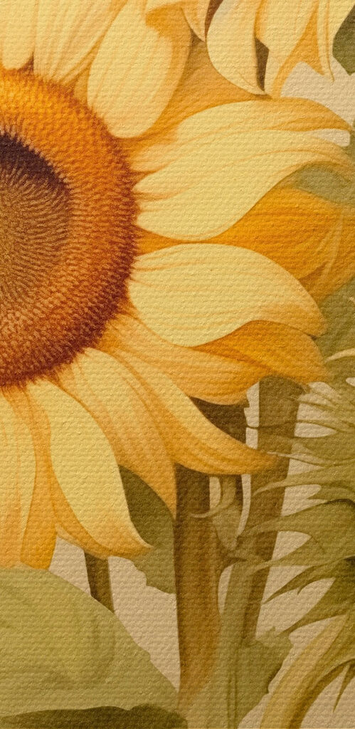 Painting of sunflowers on a white background