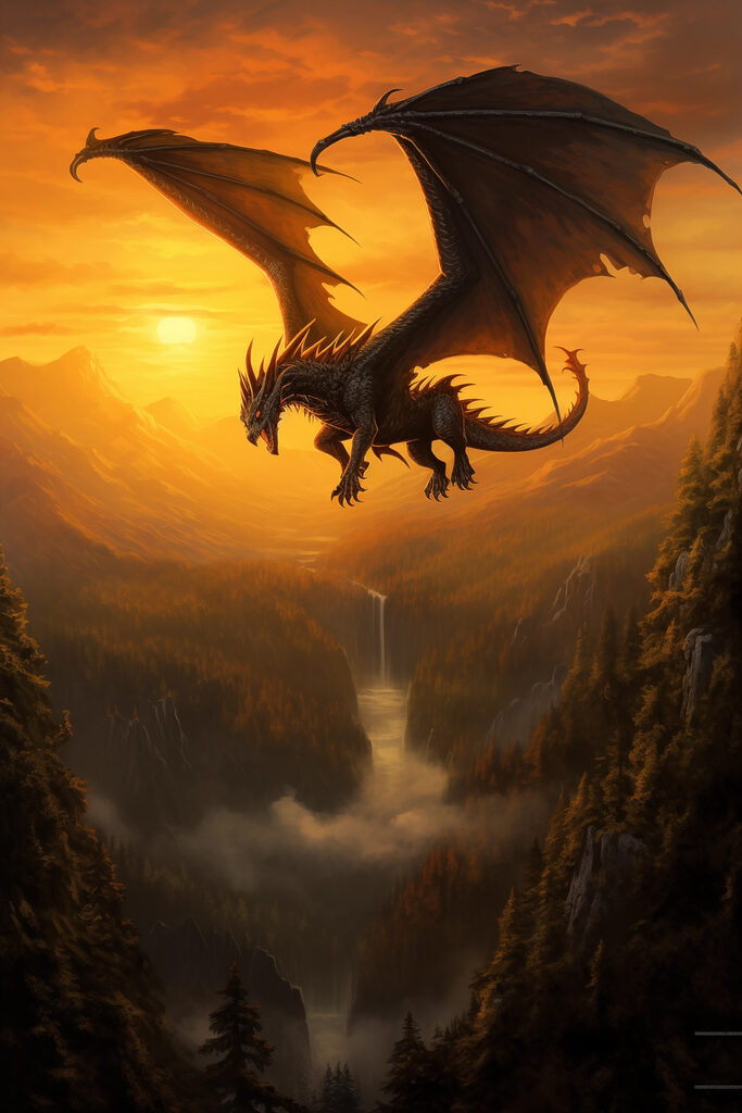 Dragon flying over a valley