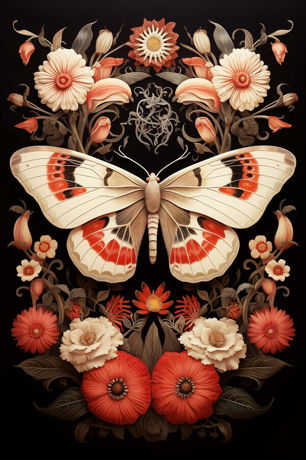 Butterfly and flowers on a black background Butterfly and flowers on a black background