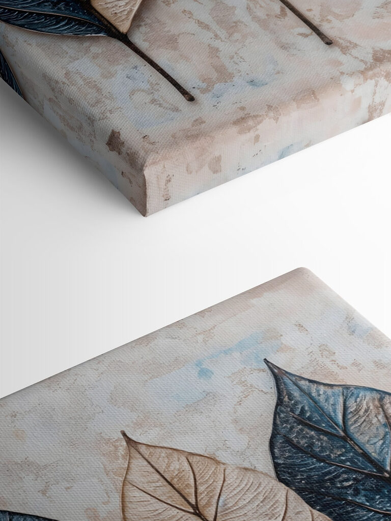 Row of leaves on a marble surface