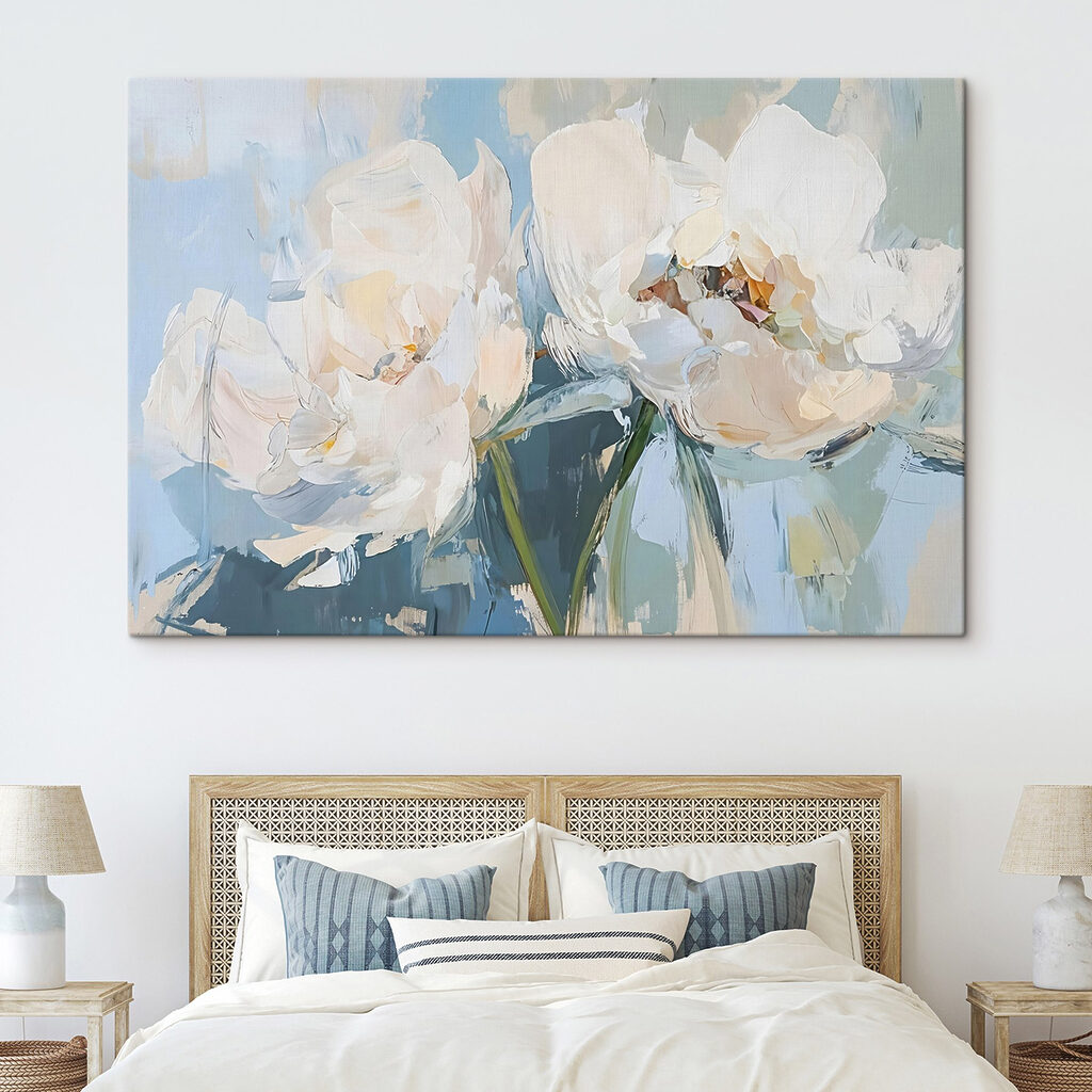 Painting of flowers on a blue background