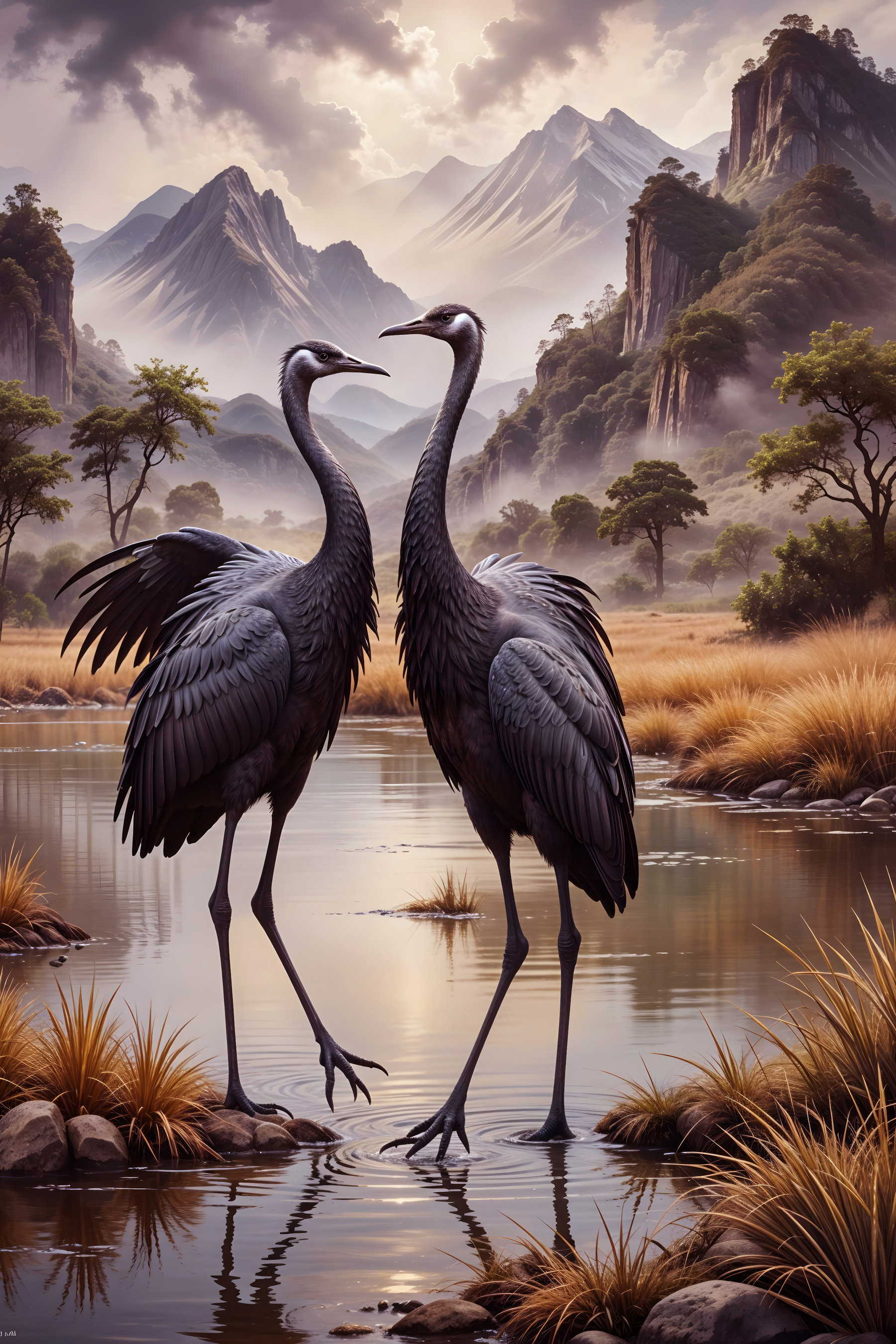 Two birds standing in a river