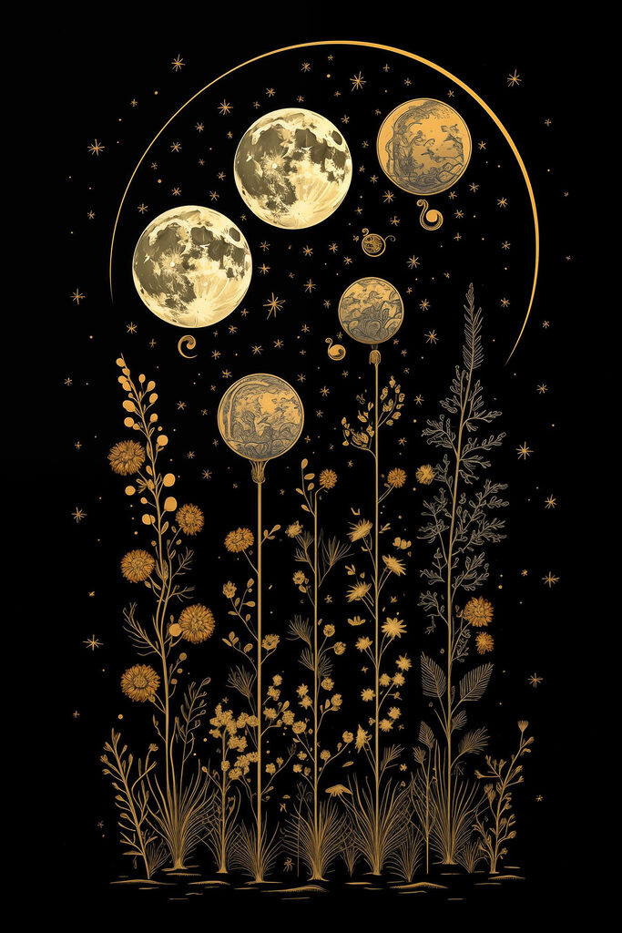 Moon phases in a black background