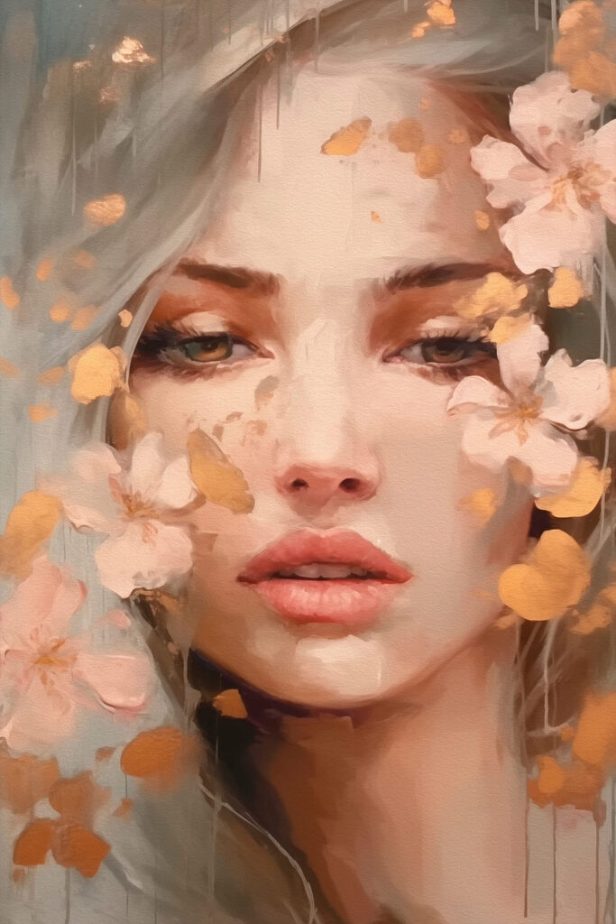 Woman with flowers around her face