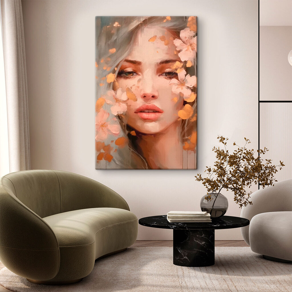 Woman with flowers around her face