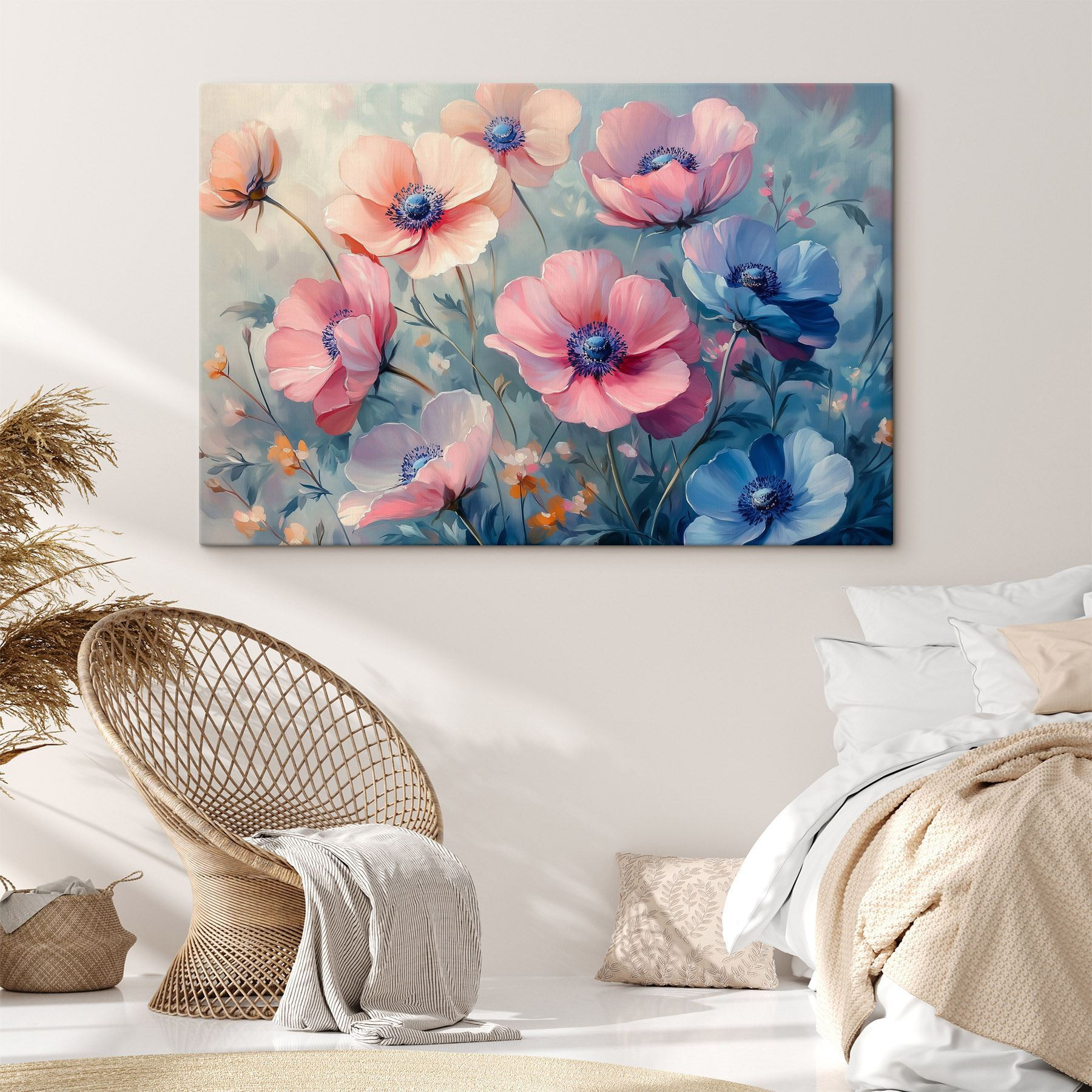 Painting of flowers on a blue background