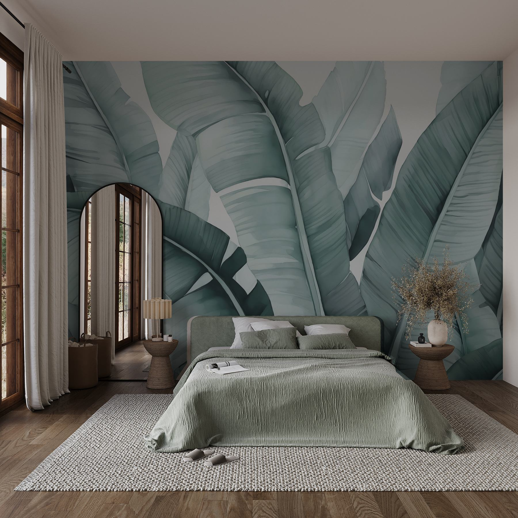 Lush green leaves in soft hues