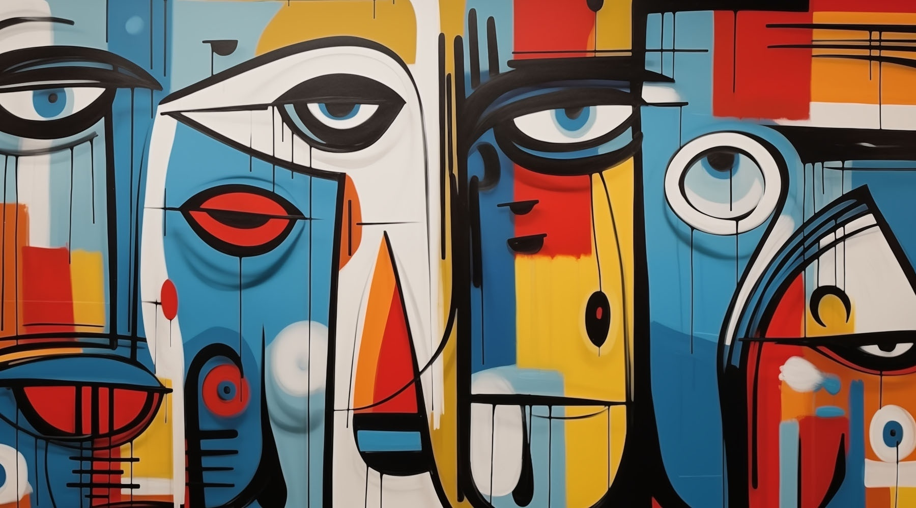 Colorful art piece with different faces