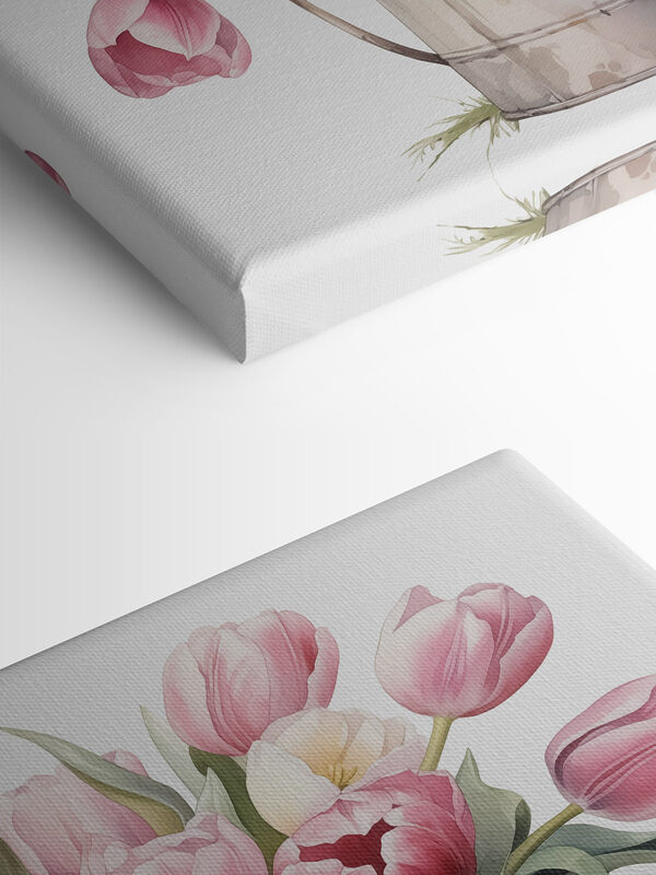 Malba růžových tulipánů v kovovém kbelíku Malba růžových tulipánů v kovovém kbelíku