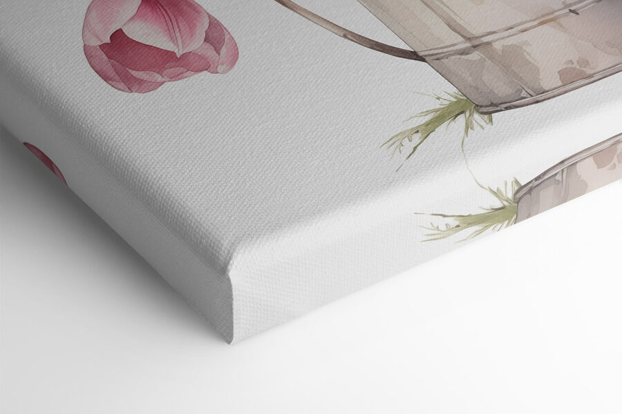 Malba růžových tulipánů v kovovém kbelíku