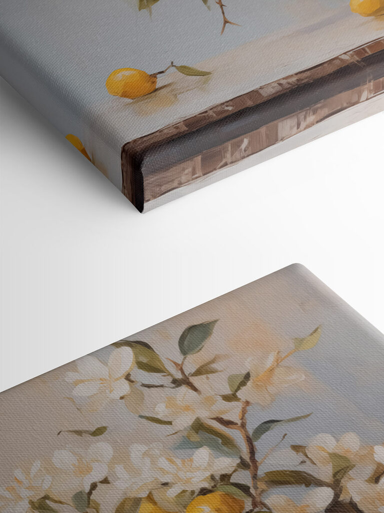 Painting of a vase with flowers and lemons Painting of a vase with flowers and lemons