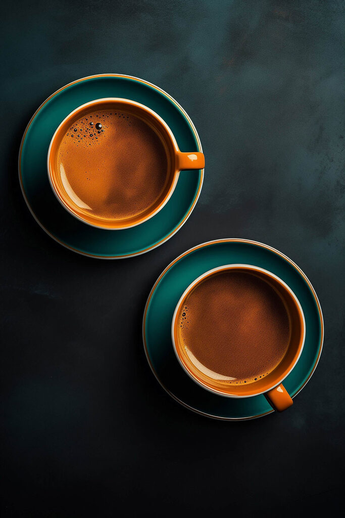 Two cups of coffee on saucers