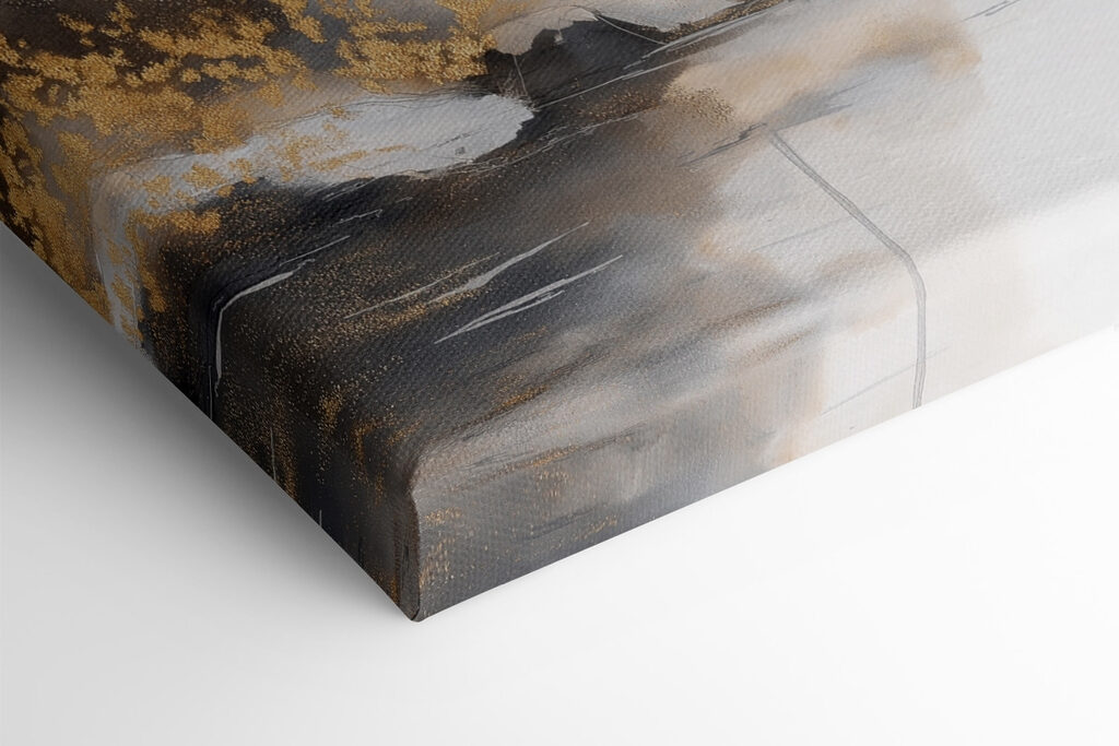 Watercolor painting of a river with trees and fog