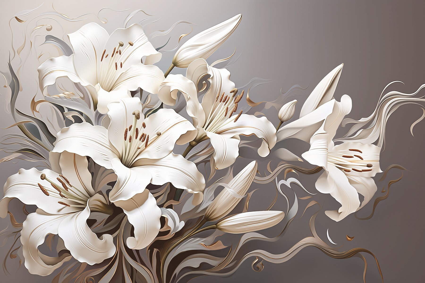 White flowers with brown and white swirls