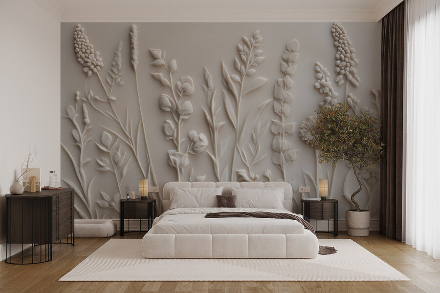 Bílý design květin a listů Bílý design květin a listů