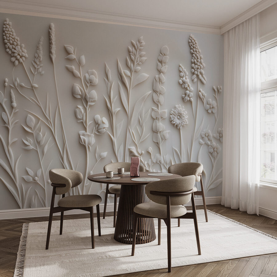 Bílý design květin a listů Bílý design květin a listů