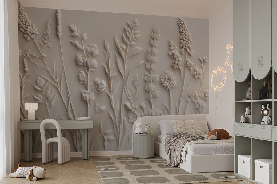 Bílý design květin a listů Bílý design květin a listů