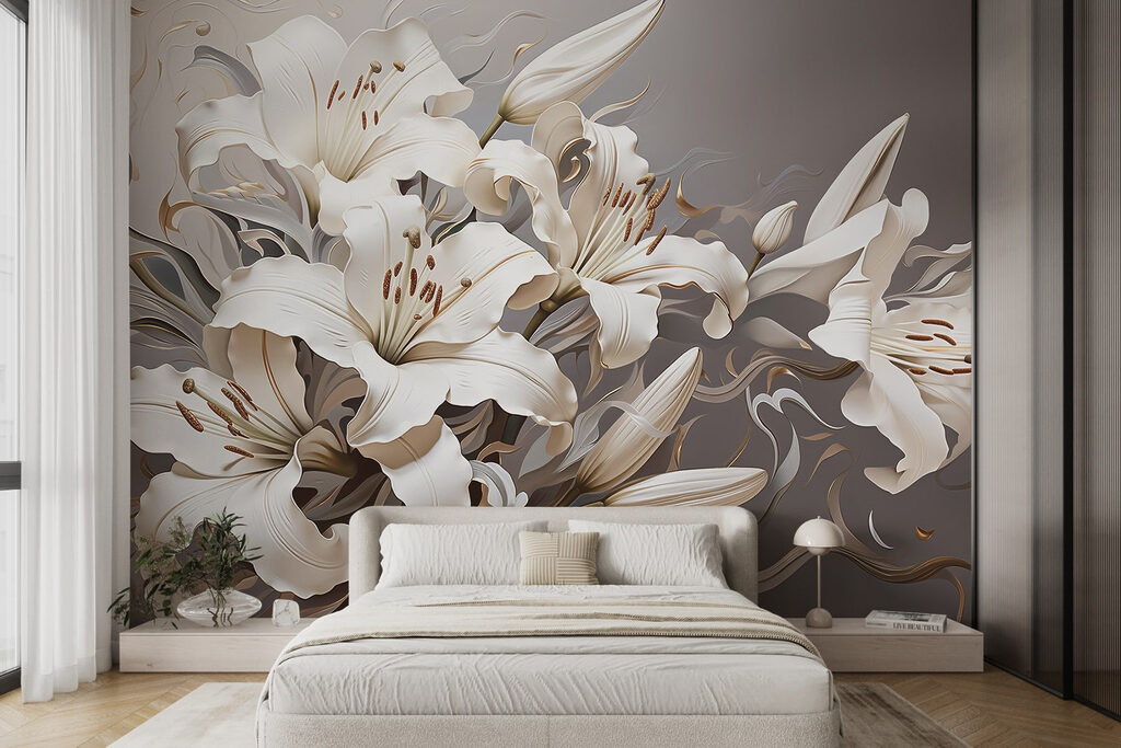 White flowers with brown and white swirls