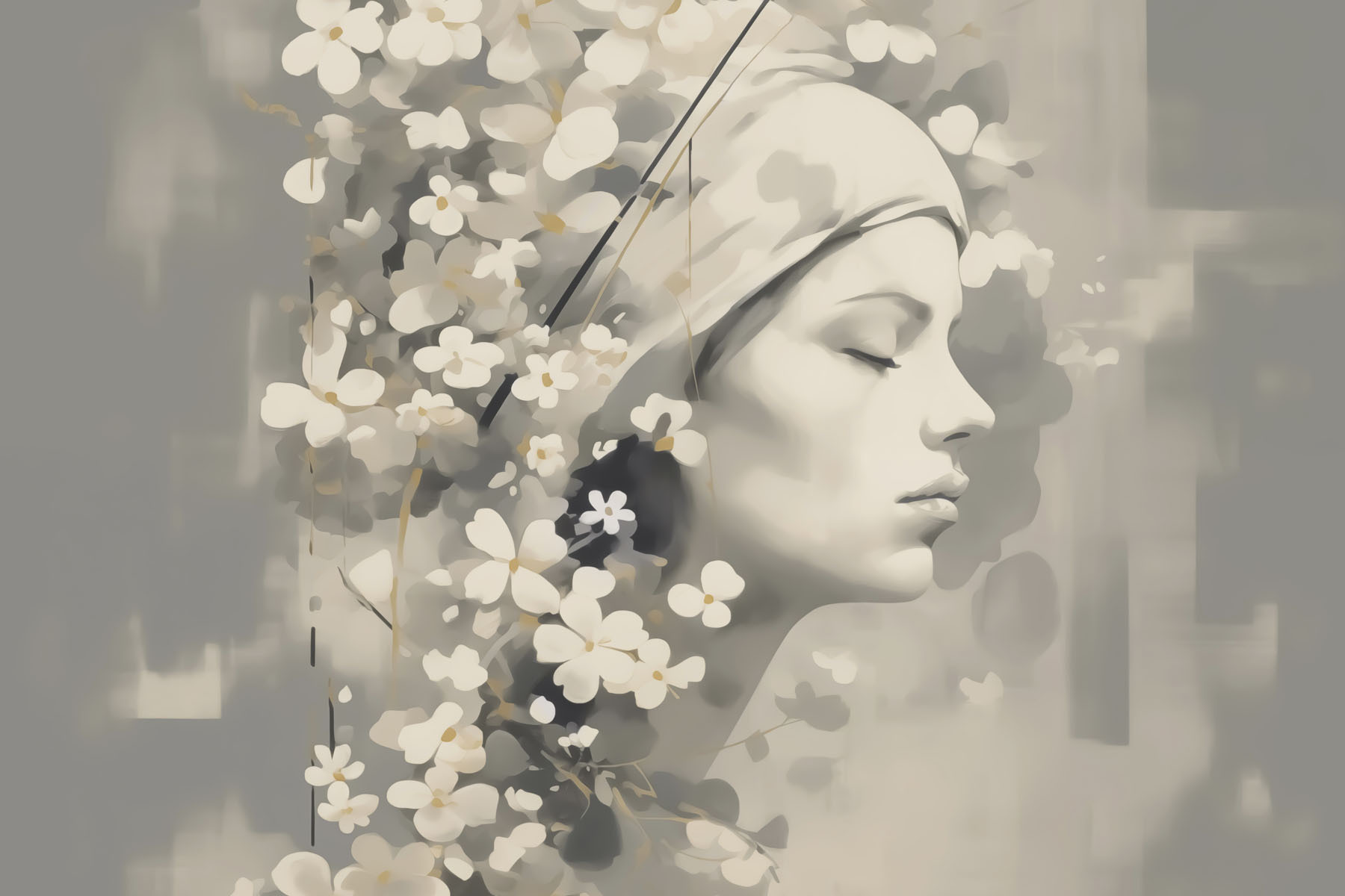 Gentle beauty in floral embrace