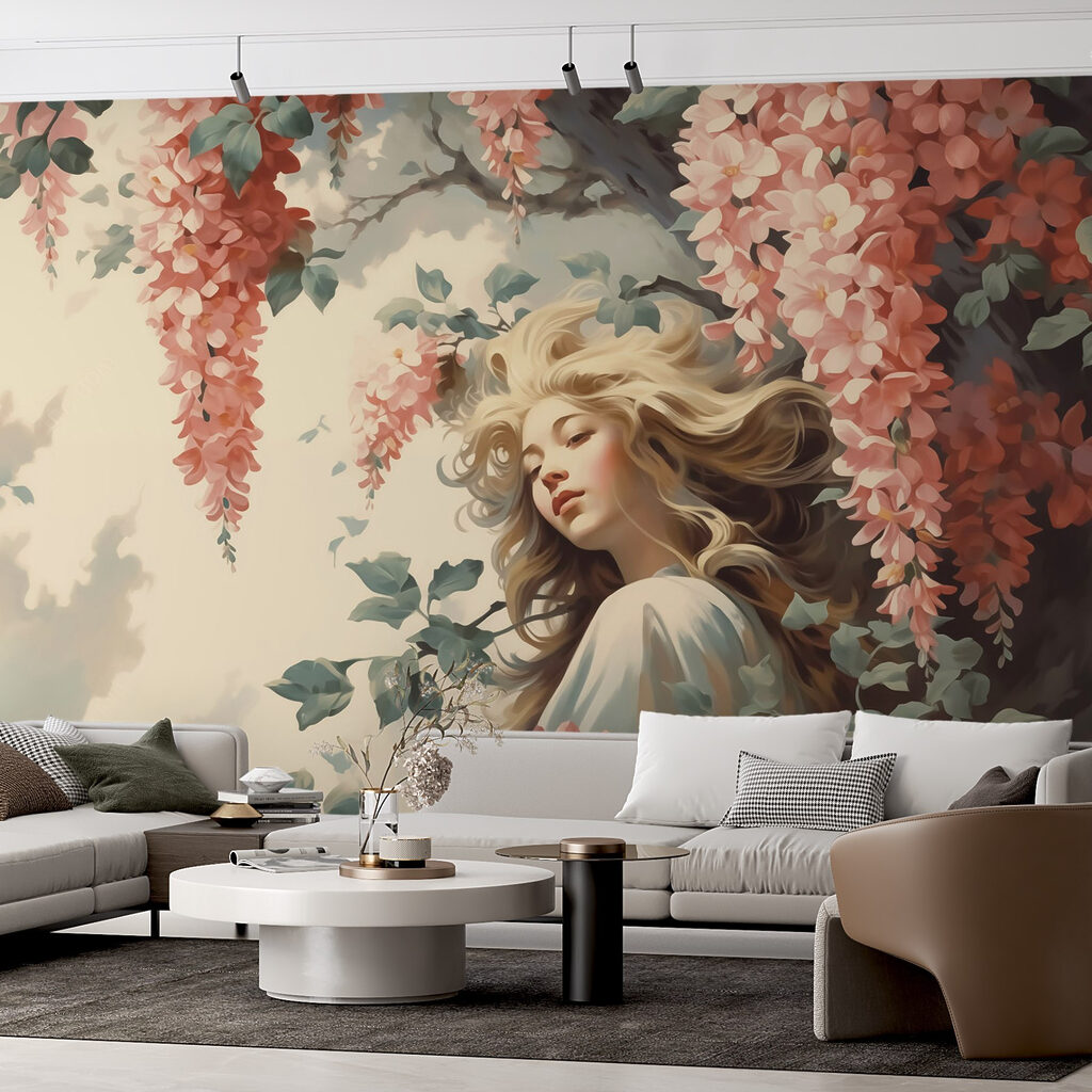 Woman in a tree with flowers