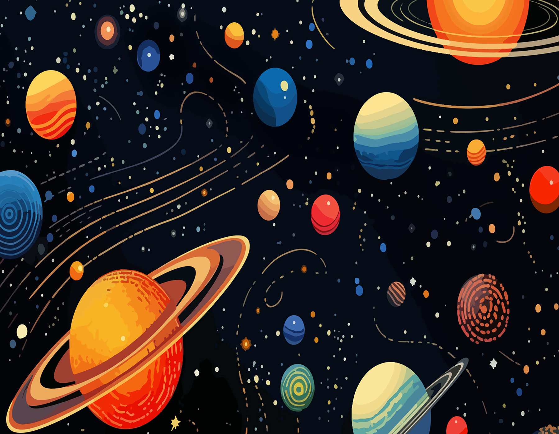 Colorful planets and stars Colorful planets and stars