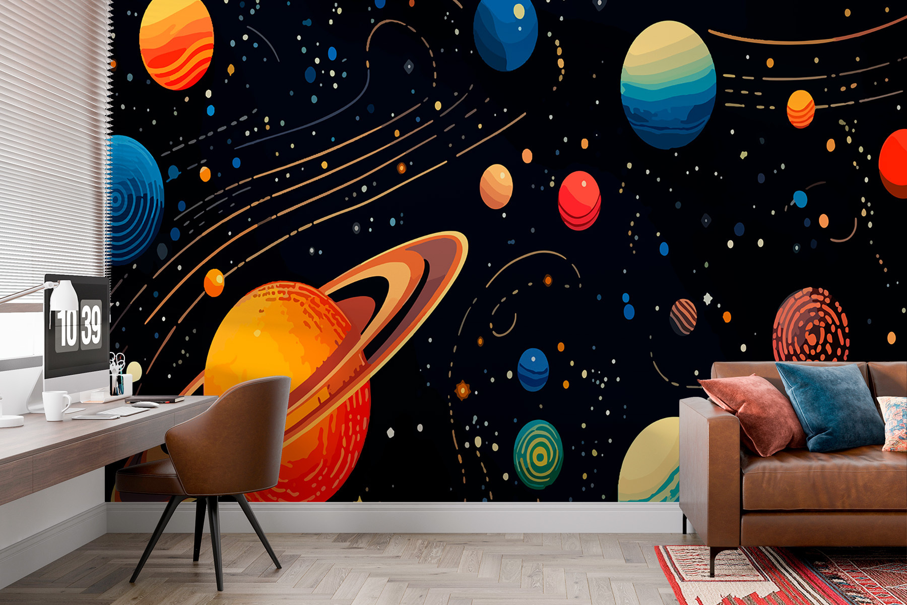 Colorful planets and stars Colorful planets and stars