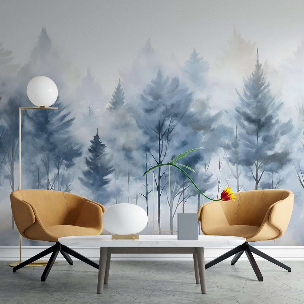 Group of trees in fog Group of trees in fog