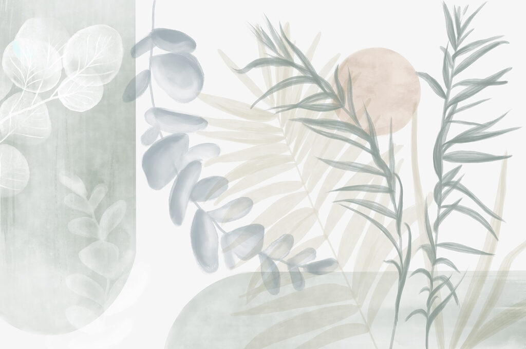 Klidná botanická ilustrace v jemných tónech Klidná botanická ilustrace v jemných tónech