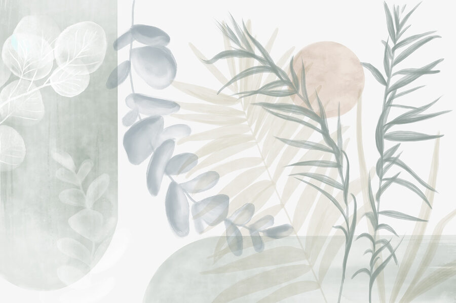 Klidná botanická ilustrace v jemných tónech