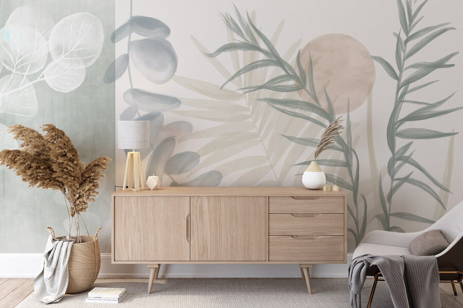 Klidná botanická ilustrace v jemných tónech
