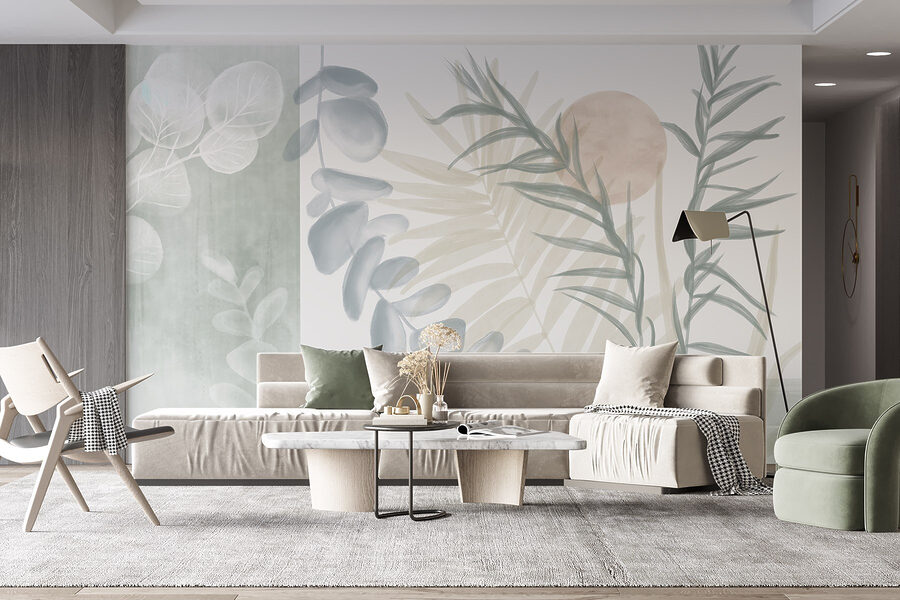 Klidná botanická ilustrace v jemných tónech