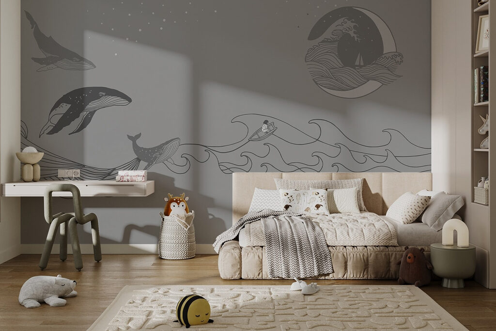 Whale and man in the ocean