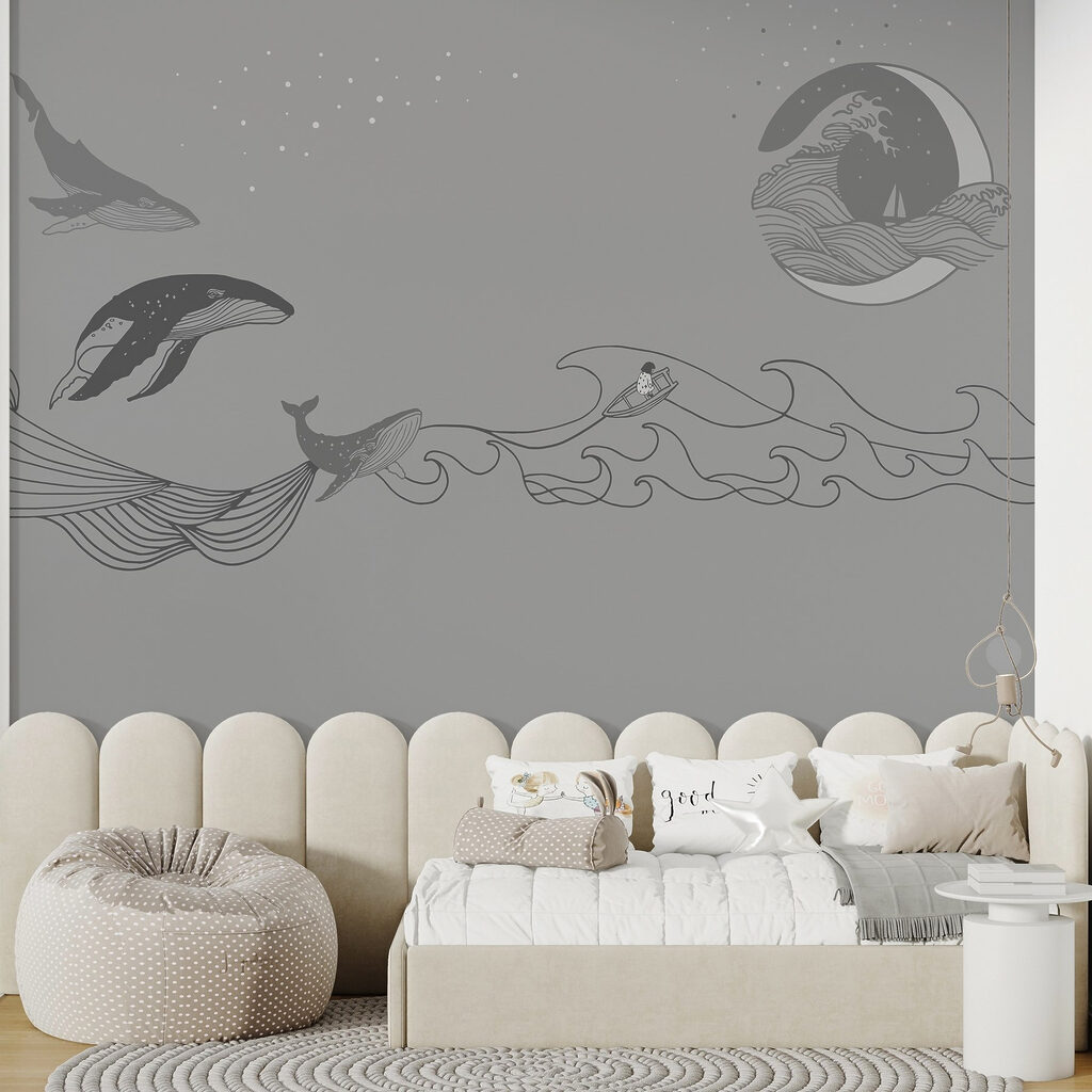 Whale and man in the ocean