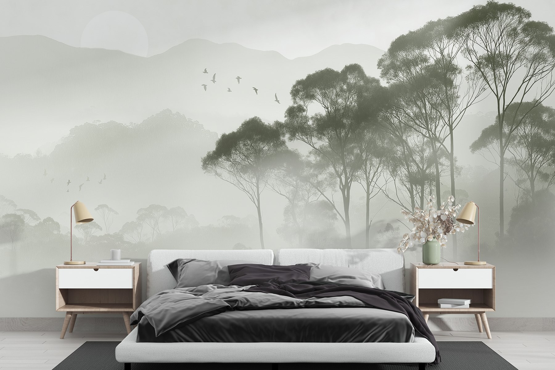 Birds flying over trees