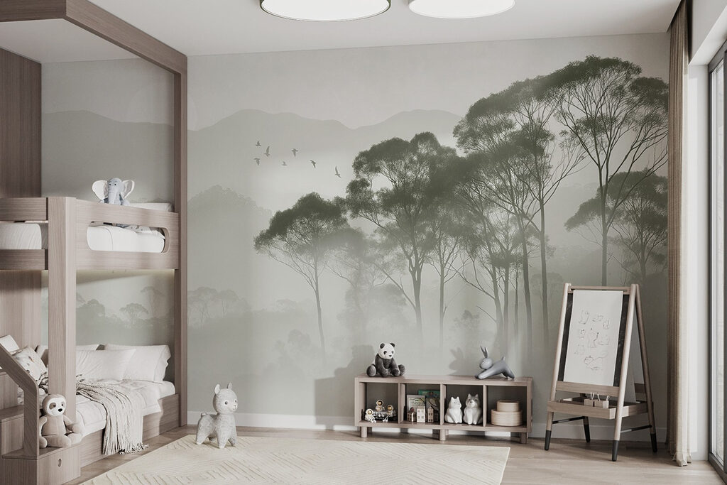 Birds flying over trees