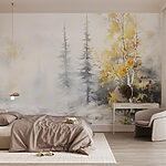 Fototapeta Akvarelová malba řeky se stromy a sněhem